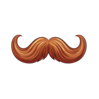 Stylized illustration of thick, curled mustache with vibrant orange hue, evoking playful and retro vibe. mustache features detailed shading and texture, giving it three dimensional appearance png