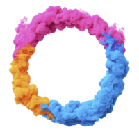 Vibrant circular cloud of colorful smoke blends pink, blue, and orange hues, creating dynamic and artistic visual effect. swirling colors form seamless loop, evoking sense of motion and creativity png