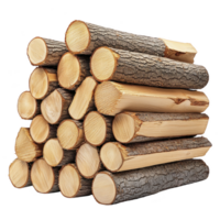 Stack of neatly arranged firewood logs with visible bark and cut ends, ready for use. logs are stacked in pyramid shape, showcasing their natural texture and color png