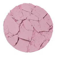 Cracked pink powder makeup compact, showing texture and detail, isolated on transparency background. broken pieces create abstract pattern, highlighting product vibrant color png