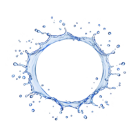 Circular splash of water creates dynamic and refreshing visual against transparency background, with droplets radiating outward. image captures fluidity and energy of water in motion png