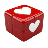 Red cube puzzle with heart shaped cutouts on its sides, featuring glossy finish and playful design. cube vibrant color and unique shape make it visually appealing png