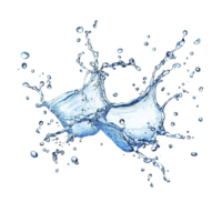 Dynamic splash of water captured mid air, showcasing fluid motion and energy against transparency background. droplets are frozen in time, creating sense of movement and vitality png