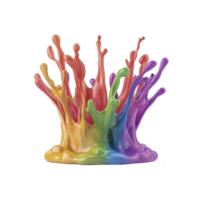 Vibrant splash of multicolored paint forms artistic crown shape, showcasing spectrum of colors including red, orange, yellow, green, blue, and purple. dynamic motion and vivid hues create lively png