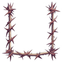 Thorny frame with sharp, intertwined branches creates rustic and edgy border. design features natural, organic look with sense of danger and wildness png