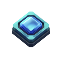 Blue and teal geometric 3D icon with layered square shapes, featuring glossy, transparent center. design is modern and sleek, suitable for digital interfaces or app icons png