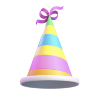Colorful party hat with pastel stripes and ribbon on top, perfect for celebrations and festive occasions. hat features playful design with mix of pink, yellow, blue, and purple colors png