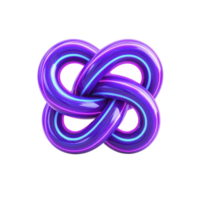 Vibrant, glossy purple and blue twisted knot with reflective surface, creating modern and abstract 3D design. intertwined loops form complex geometric shape png
