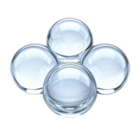 Four transparent glass spheres are arranged in symmetrical pattern, reflecting light and creating sense of harmony and balance. smooth, glossy surface enhances their elegant appearance png