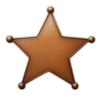 Brown sheriff badge in shape of five pointed star with leather texture and metallic edges, symbolizing authority and law enforcement png