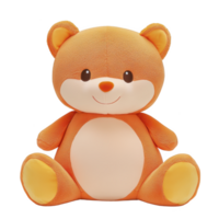 Cute, plush teddy bear with soft, orange and cream design, featuring friendly smile and round ears, perfect for cuddling and decoration png