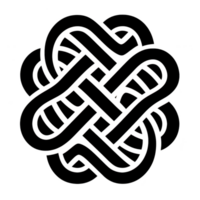 Complex black Celtic knot design with interwoven loops and intricate patterns, symbolizing eternity and interconnectedness. symmetrical design is both artistic and meaningful png