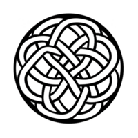 Circular Celtic knot design with intricate interwoven patterns, symbolizing eternity and interconnectedness. black lines create striking contrast against transparency background png