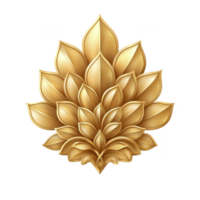 Golden lotus emblem with intricate petal design, symbolizing elegance and purity. symmetrical arrangement and metallic sheen create luxurious and artistic appearance png