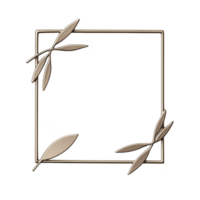 Minimalist square frame with elegant leaf accents in metallic finish, perfect for modern design projects. simplicity and elegance of design make it versatile for various uses png