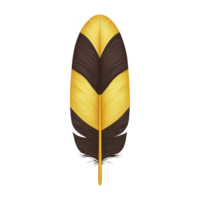 Vibrant yellow and black feather with symmetrical pattern creates striking visual effect, showcasing nature intricate design. feather bold colors and detailed texture make it captivating png