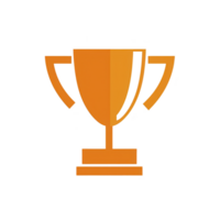 Golden trophy icon with simple design, symbolizing achievement and success. trophy features classic cup shape with two handles, set against transparent background png