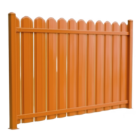 Orange metal fence panel with vertical slats and rounded tops, designed for outdoor use, providing privacy and security. vibrant color adds modern touch to garden or yard spaces png