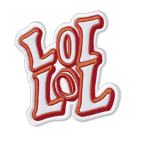 Colorful embroidered patch features text LOL in bold, playful letters with red and white color scheme, conveying sense of humor and fun png