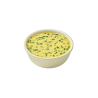 Creamy herb sauce in white bowl, featuring smooth texture with visible green herbs, perfect for enhancing dishes with rich and flavorful touch png