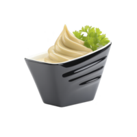 Swirl of creamy mayonnaise in sleek black container garnished with fresh parsley, creating elegant presentation png