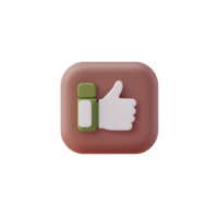 3D icon featuring thumbs up symbol on rounded square background, conveying approval or positivity. icon has minimalist design with brown and green color scheme png