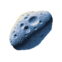 Textured blue asteroid with craters and rugged surface, floating in space. asteroid uneven shape and pockmarked appearance suggest history of impacts png