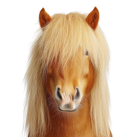 Cute pony with long, flowing blonde mane stands against transparency background, showcasing its gentle and friendly expression png