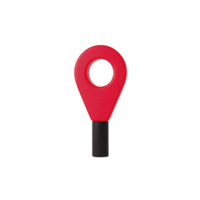 red, textured, circular object with hole in center, resembling location pin, is attached to black base. design is simple and modern png