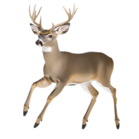 majestic deer with antlers gracefully leaps forward, showcasing its agility and strength. detailed texture of its fur and elegance of its movement capture essence of wildlife in motion png