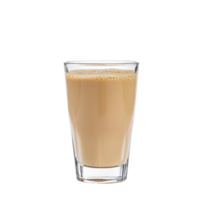 glass of creamy iced coffee with smooth texture and frothy top, perfect for refreshing caffeine boost. drink is served in clear glass, highlighting its rich, inviting color png