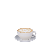 white cup of cappuccino with intricate latte art sits on matching saucer, isolated on transparency background, creating minimalist and inviting scene png