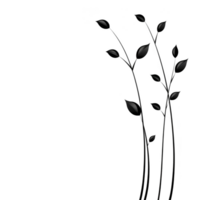 minimalist black and white illustration features delicate branches with leaves on right side, creating simple and elegant design. empty space on left adds balance and contrast png