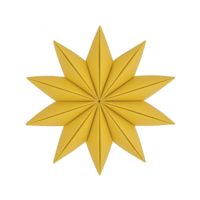 yellow origami star with sharp, symmetrical points is displayed against plain background, showcasing intricate paper folding techniques png