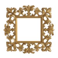 ornate, square, golden picture frame with intricate, decorative patterns and baroque style, perfect for adding elegance to any artwork or photograph png