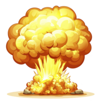 vibrant explosion with large, fiery mushroom cloud dominates scene, showcasing dynamic energy and intense colors. illustration captures dramatic impact and power of blast png