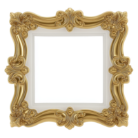 ornate, square, gold picture frame with intricate detailing and blank center, perfect for showcasing art or photographs. elegant design adds touch of luxury to any decor png