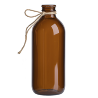 marrón vaso botella con rústico enroscarse atado alrededor sus cuello, reflejando ligero en sus suave superficie. botella es vacío y soportes vertical, exhibiendo sencillo aún elegante diseño png