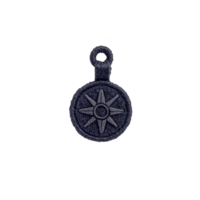 This features circular embroidered patch with compass rose design, symbolizing direction and exploration. patch has loop top for attachment, and design is simple yet striking.compass patch design png