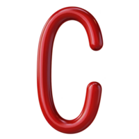 shiny red 3D letter C stands out against transparent background, showcasing glossy and smooth texture. bold and vibrant design makes it visually appealing and eye catching png