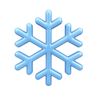 blue snowflake icon with glossy finish, featuring symmetrical design and six branches, symbolizing winter and cold weather. image has transparent background png