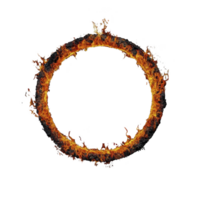fiery ring burns brightly against transparency background, creating dramatic and intense visual effect. flames dance around circular shape, evoking sense of energy and power png