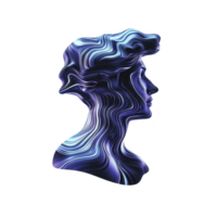 This features digital artwork of classical bust with modern twist, showcasing swirling blue and purple patterns. abstract design creates sense of movement and depth png