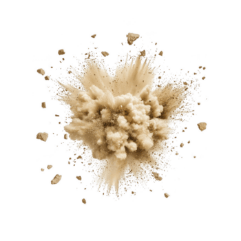 dynamisk explosion av beige pulver skurar mot genomskinlighet bakgrund, skapande dramatisk och energisk visuell effekt. partiklar sprida ut i olika vägbeskrivningar, visa upp rörelse och textur png