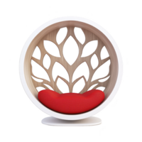 isto é moderno, circular cadeira com único folha estampado encosto e vibrante vermelho almofada, projetado para à moda e confortável assentos png