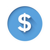azul circular ícone características proeminente branco dólar placa dentro Centro, simbolizando finança e moeda. Projeto é simples e moderno, com sombra efeito adicionando profundidade png