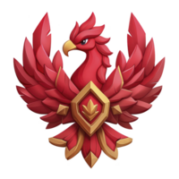stylized red phoenix with golden accents is depicted in bold, symmetrical design, symbolizing rebirth and strength. vibrant colors and sharp lines create dynamic and powerful image png