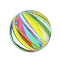 colorful glass marble with swirling patterns of yellow, blue, green, and red, creating vibrant and playful appearance. smooth, reflective surface enhances its visual appeal png