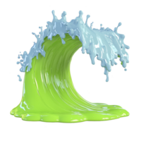 vibrant, stylized wave made of green and blue slime creates dynamic and playful scene, evoking sense of fun and creativity. glossy texture adds unique visual appeal png