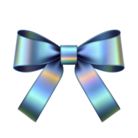 shiny, iridescent blue ribbon bow with smooth texture and elegant loops, perfect for gift wrapping or decoration, reflecting light in colorful spectrum png